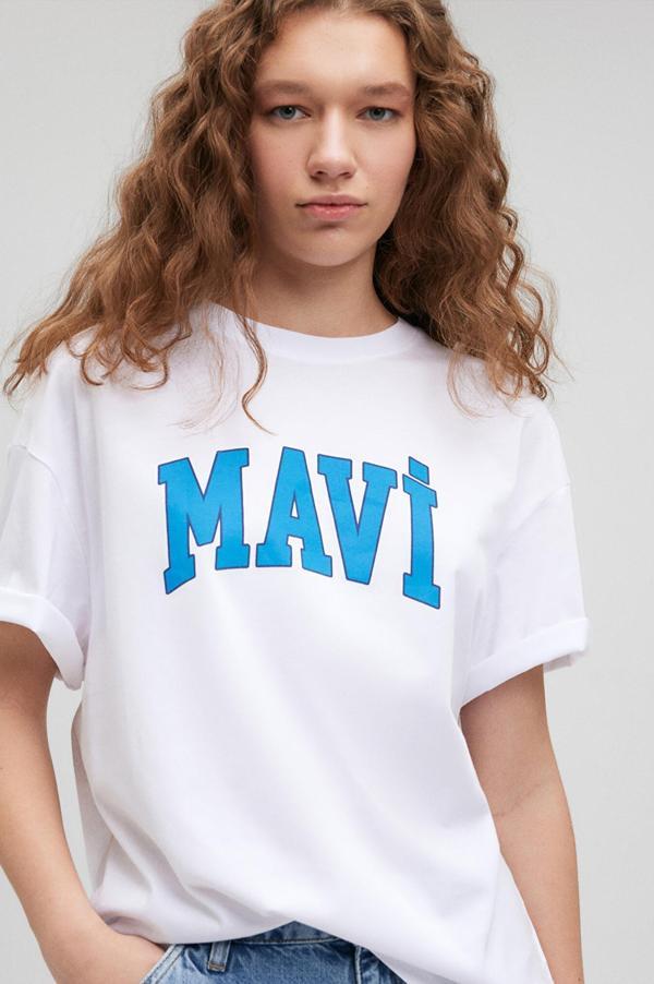 Mavi M1600843-70000 Mavi Baskılı Tişört Süt Beyaz Ss Kadın T-Shirt - Image 1