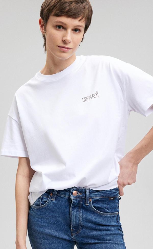 Mavi M1611309-620 Kısa Kollu Penye Beyaz Ss Kadın T-Shirt - Image 1
