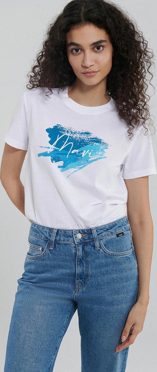 Mavi M1612240-620 Mavı Baskılı Tışort Beyaz Ss Kadın T-Shirt - Image 1