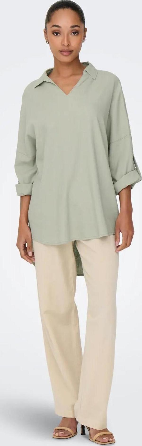 Only Kadın Onlcaro Önü Kısa Arkası Uzun Keten Tunik 15338898 Yeşil - Image 1