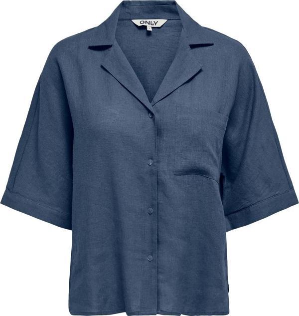 Only Kadın Onltokyo Kısa Kollu Tek Cep Detaylı Keten Gömlek 15314215 Indigo - Image 1