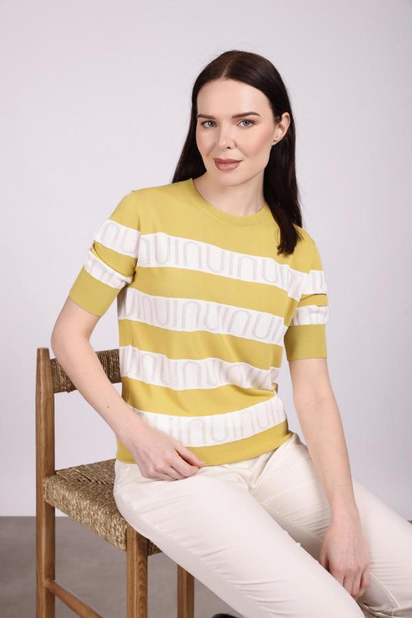 Sempre Kadın Bisiklet Yaka Kısa Kollu Merserize Bluz 2611 Kivi-Fildişi - Image 1