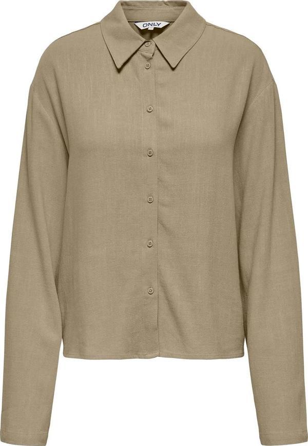 Only Kadın Onlsolvı Rahat Kesim Uzun Kollu Keten Gömlek 15338695 Bej - Image 1