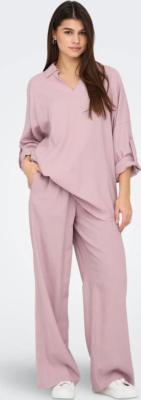 Only Kadın Onlcaro Önü Kısa Arkası Uzun Keten Tunik 15338898 Pudra - Image 1