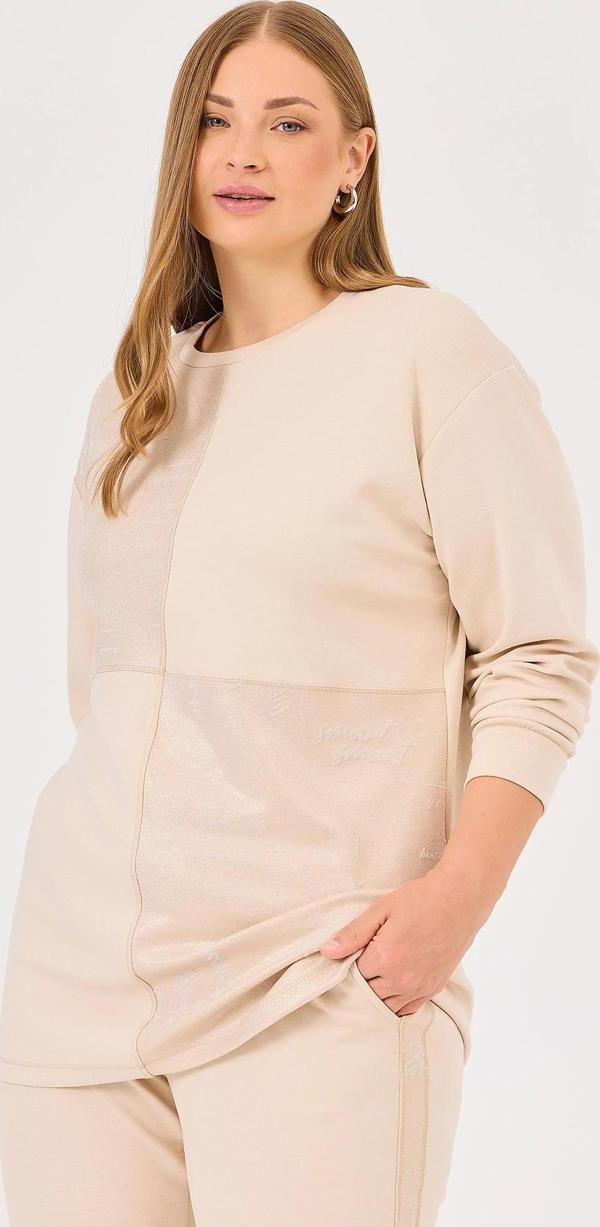 Galaxi Kadın Büyük Beden Yuvarlak Yaka Desenli Sweatshirt 4005 Bej - Image 1