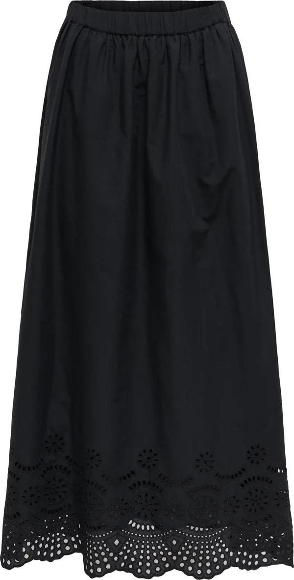 Only Kadın Onllou Beli Lastikli Etek Ucu Dantelli %100 Pamuk Maxi Etek 15342574 Siyah - Image 1