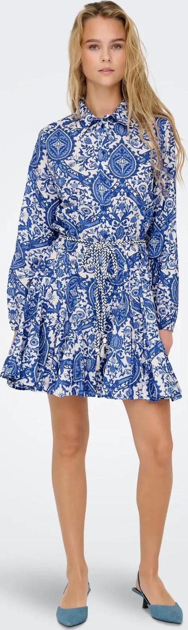 Only Kadın Onllumına Belden Bağlamalı %100 Pamuk Mini Elbise 15305484 Saks - Image 1