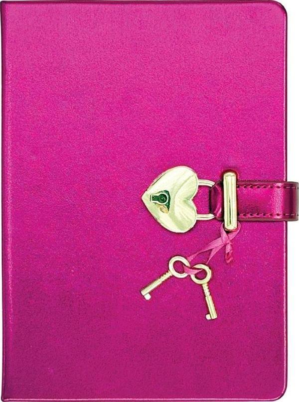 Victoria's Journals Hush Hush Kilitli Kutulu Metalik Çizgili Defter Koyu Pembe 124-1913 - Image 1