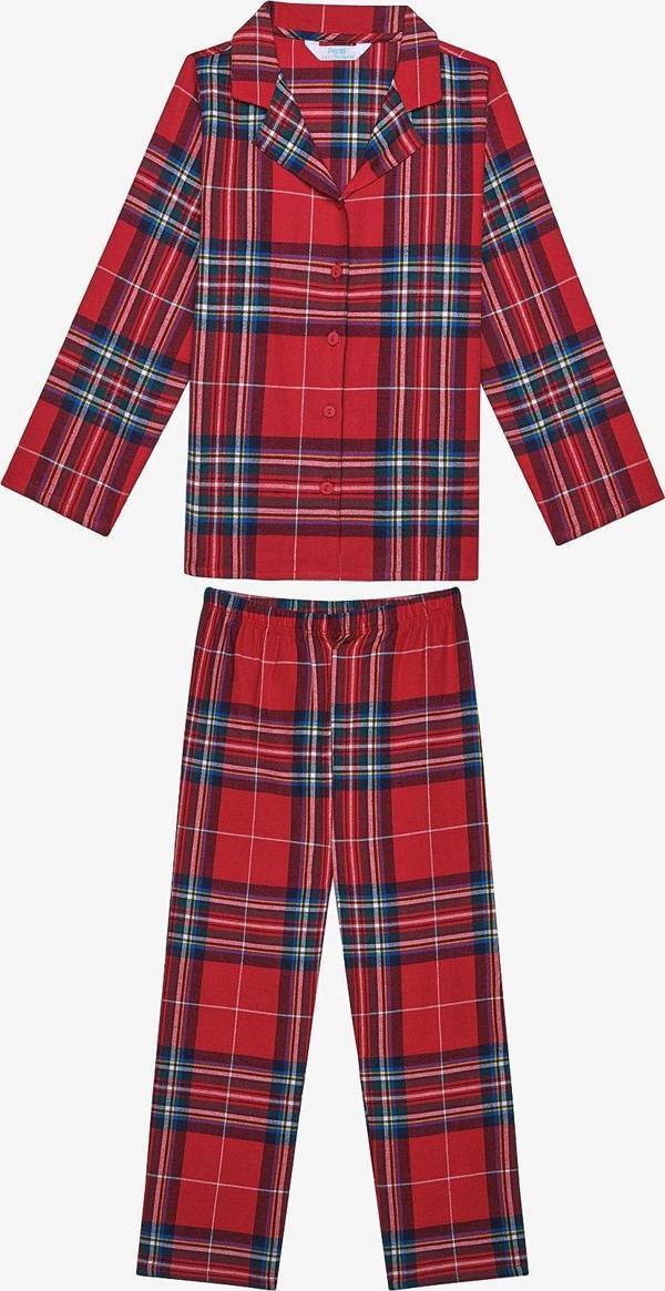 Penti Pamuklu Uniseks Çocuk Red Plaid Fam Kırmızı Gömlek Pijama Takımı - Image 1