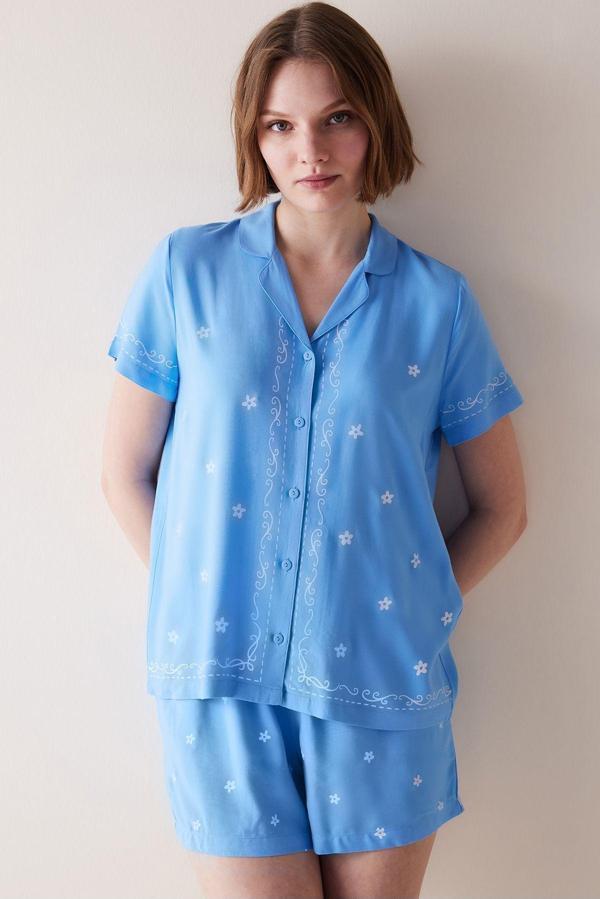 Penti Into The Blue Mavi Düğmeli Gömlek Şort Pijama Takımı - Image 1