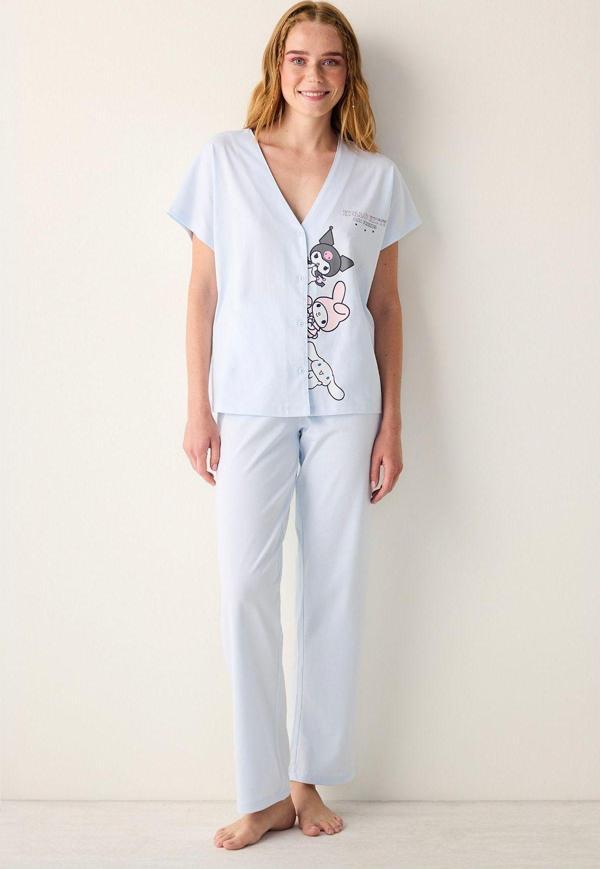 Penti Pamuklu Sanrio Açık Mavi Düğmeli Gömlek Pantolon Pijama Takımı - Image 1
