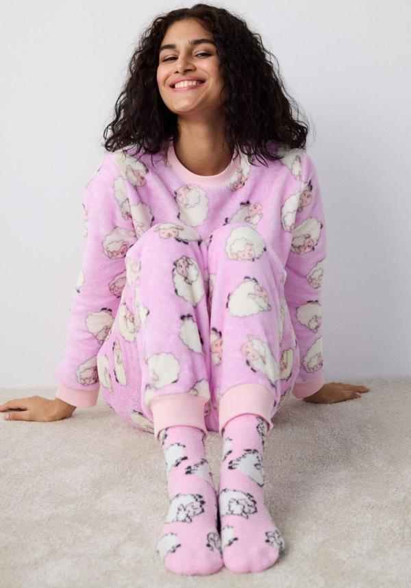 Penti Cute Sheeps Lila Pantolon Pijama Takımı - Image 1