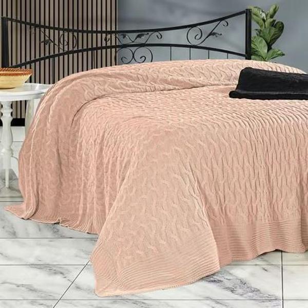 Nazik Home Emma Triko Battaniye Pudra Çift Kişilik - Image 1