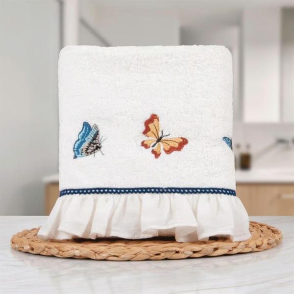 Nazik Home Laura Kelebek Nakışlı Havlu Beyaz 90X150 - Image 1