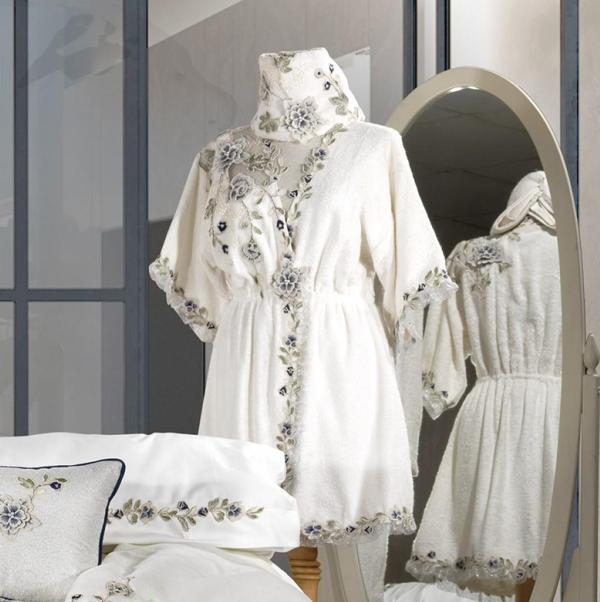 Zebra Casa Azur Balayı Bornozu Krem/Lacıvert - Image 1