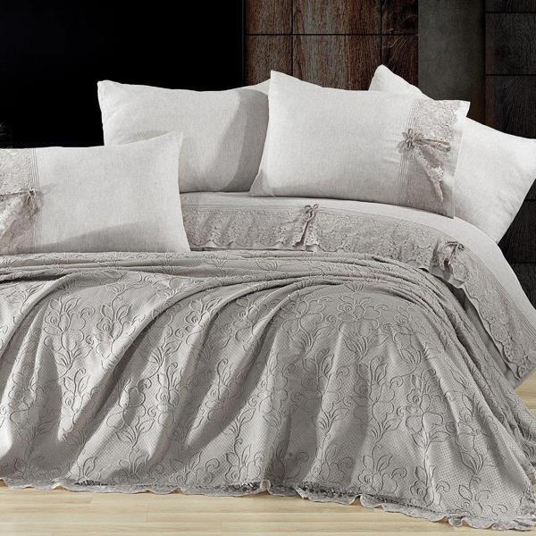 Nazik Home Rosella Nevresim Pike Set Çift Kişilik-Gri - Image 1