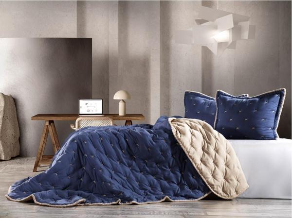 Zebra Casa Tender Yatak Örtüsü Çift Kişilik İndigo - Image 1