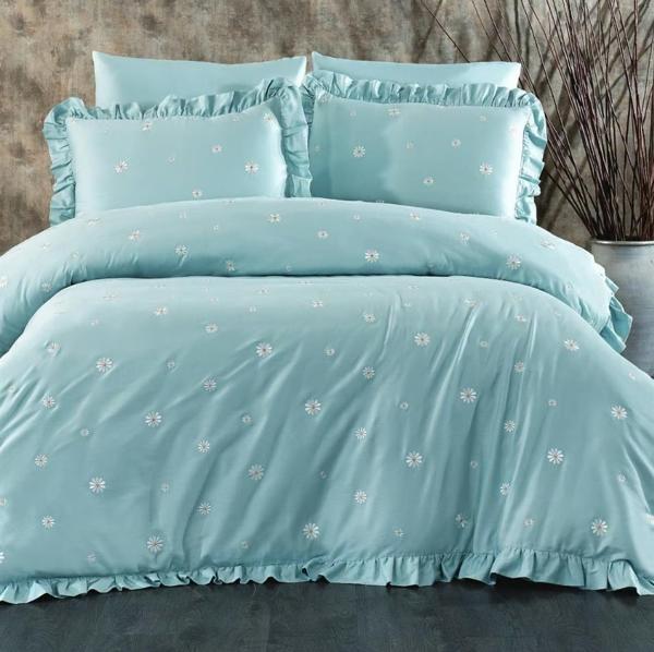 Nazik Home Sunny Papatya Nakışlı Nevresim Takımı Mint Çift Kişilik - Image 1
