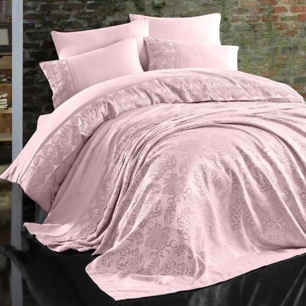 Nazik Home Valeria Dantelli Nevresim Takımı Ve Pike 7 Parça Seti Pudra CK - Image 1