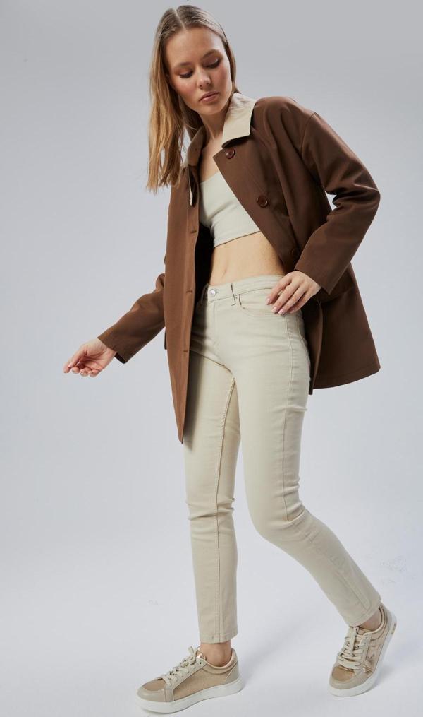 Kahverengi Oversize Casual Midi Trençkot - Image 1