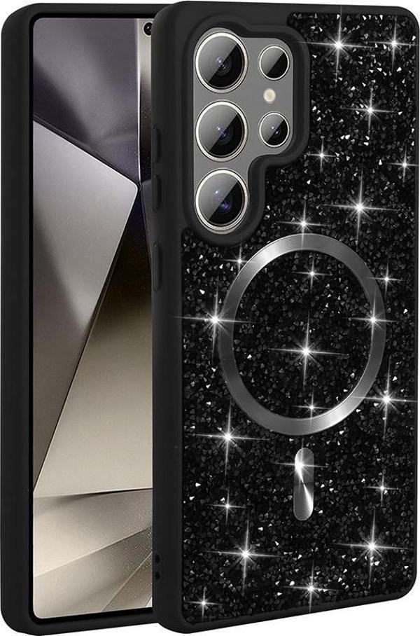 Galaxy S25 Ultra Kılıf Pırlanta Tasarımlı M-safe Şarj Özellikli Mozaik Silikon Kapak - Image 1