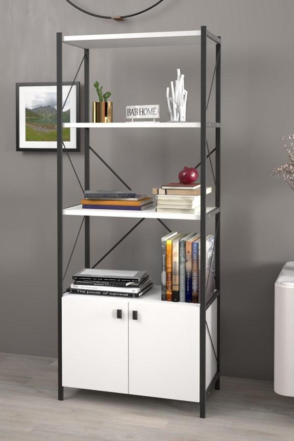 Bab Home Kitaplık 4 Raflı 2 Kapaklı Kitaplık - Beyaz - Image 1