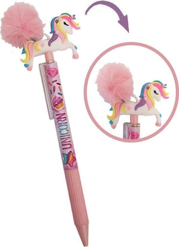 Unicorn Ponponlu Versatil Kalem Pembe 1 Adet Tek Boynuzlu Pompom 0,7 Uçlu Kalem Hediye Kalem Figürlü Sevimli Kalem - Image 1