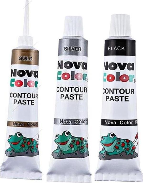 Altın Sarısı Siyah ve Gümüş Gri Kontür Boyası 25 ml 1 Adet Cam Vitray Boyası Kontur Silver Gold Vitray Çalışması - Image 1