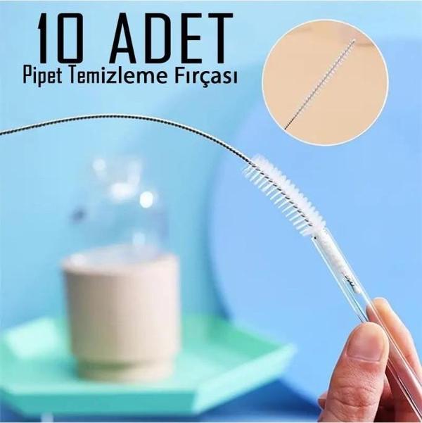 10 Adet Metal Krom Pipet Klavye Temizleme Fırçası Çubuğu Teli - Image 1
