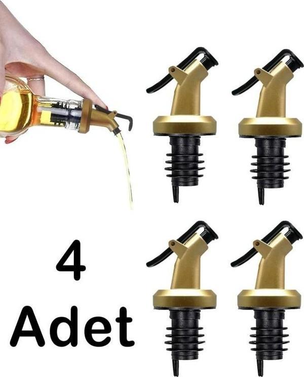 4 Adet Damlatmaz Yağdanlıklık Sirkelik Şişe Ucu Kapağı Tıpası Gold Siyah - Image 1