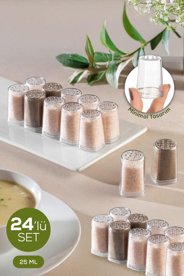 Vienev 24'lü Mini Tek Kişilik Tuzluk Karabiberlik Baharatlık Seti Şeffaf - Image 1