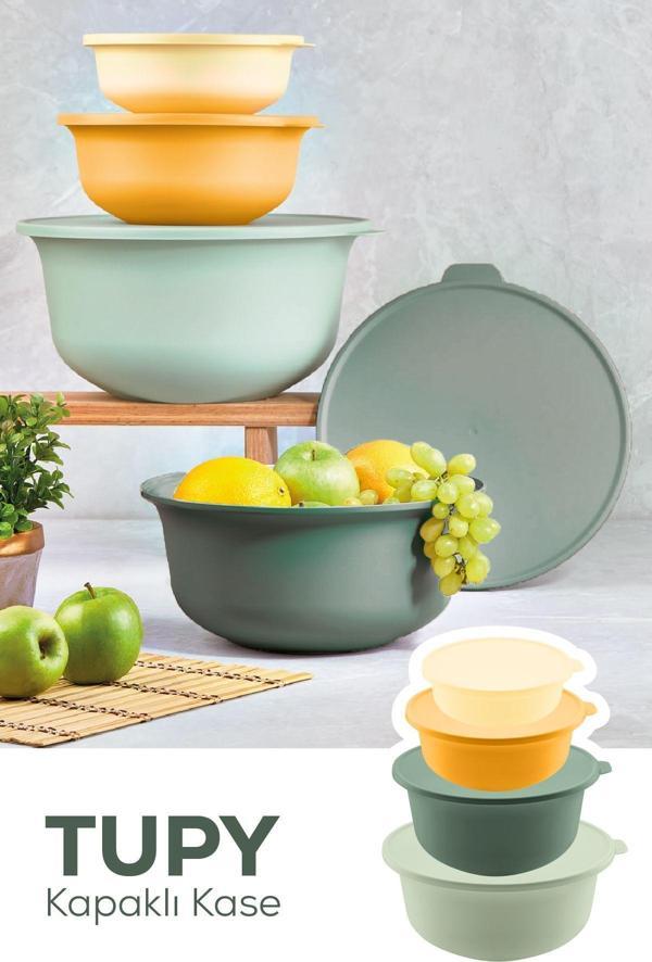 Vienev 4 Boy Set Tupy Kapaklı Kase Renkli - Image 1