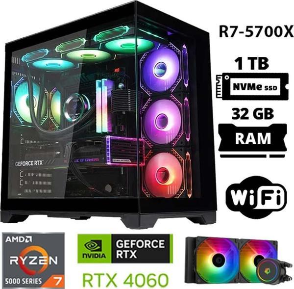 Xaser Sword X32 Ryzen 7 5700X 32GB Ram 1TB M.2 NVMe SSD 8GB RTX4060 Sıvı Soğutmalı Oyuncu Bilgisayarı - Image 1