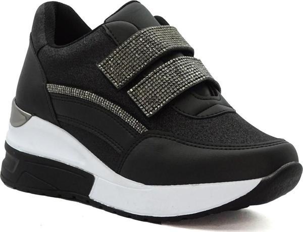 Letao Kadın Simli Taşlı Kolay Giyim  Cırtlı Yüksek Taban Sneaker Spor Ayakkabı 1127 - Image 1