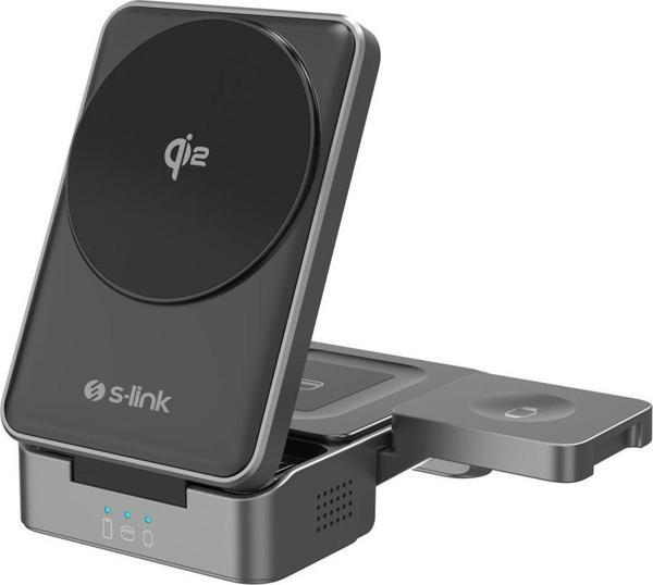 S-link SW-CWF116 Siyah Telefon Kulaklık Akıllı Saat 15W 3 in 1 Magsafe - Image 1