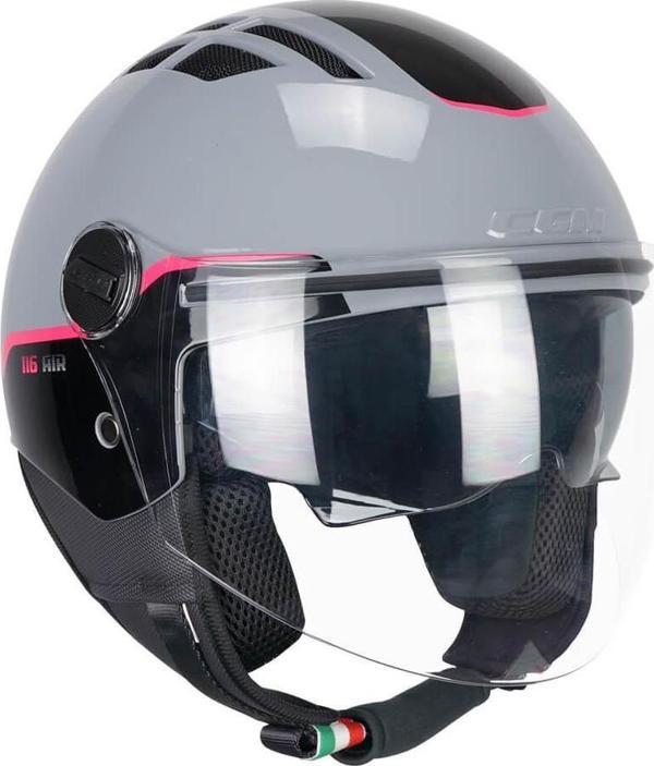 CGM 116G AIR BICO Açık Kask GRİ-PEMBE Uzun Vizör+Güneş Vizörlü -M - Image 1