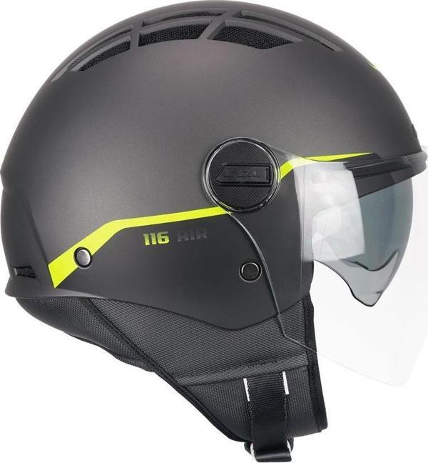 CGM 116G AIR BICO Açık Kask GRİ-SİYAH-SARI Uzun Vizör+Güneş Vizörlü -L - Image 1