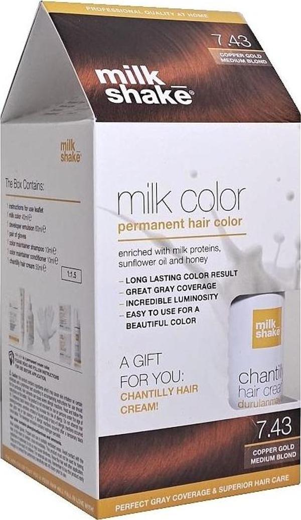 Milk Shake 7.43 Orta Kumral Bakır Dore Saç Boyası + Saç Kremi 50 ml Set - Image 1