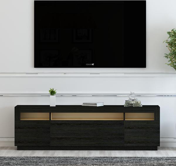 T005 Asil Led Işıklı Tv Sehpası Ahşap Siyah - Image 1