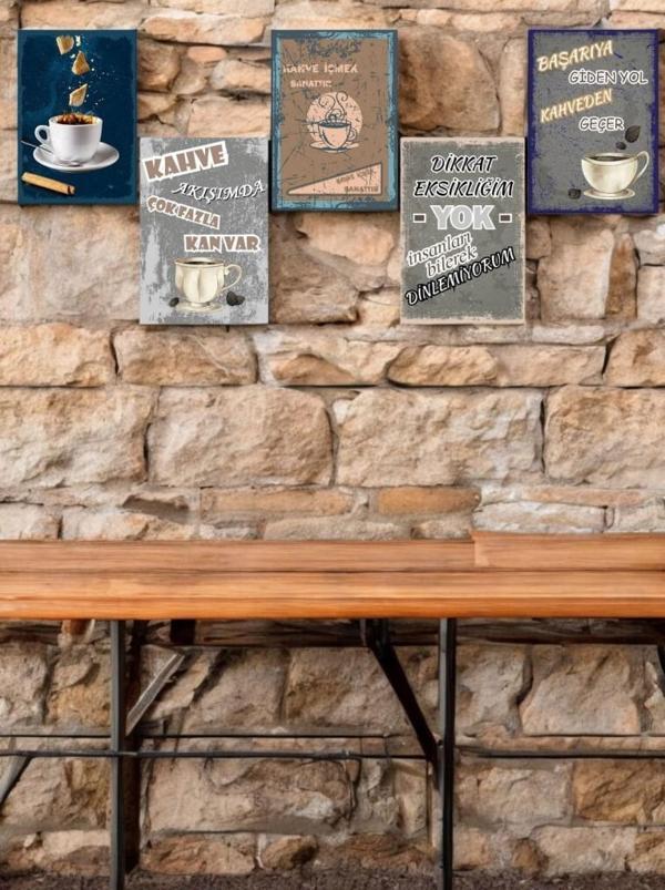 5 Parça (14cmx20cm) Çerçeve Görünümlü Dekoratif Hediyelik Tablo Kahve Severler İçin Ruhunu Yansıtan Kahve Köşesi Tablola - Image 1