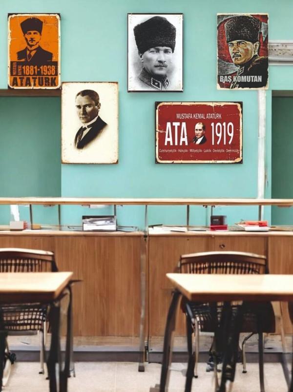 Mustafa Kemal Atatürk Temalı 5 Adet (20cmx29cm) Çerçeve Görünümlü A4 Mdf Tablo İle Ev, Okul, Kafe, İş Yeri Dekorasyonunu - Image 1