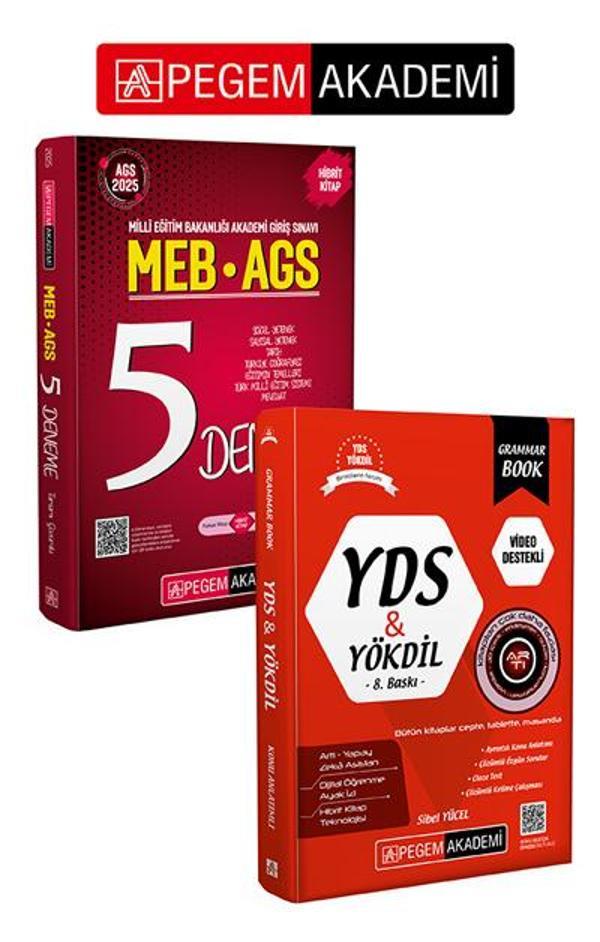 PEGEM AKADEMİ 2025 MEB-AGS Tamamı Çözümlü 5 Deneme +  YDS YÖKDİL Grammar Book Seti (2.Kitap) - Pegem Akademi Yayıncılık - Image 1