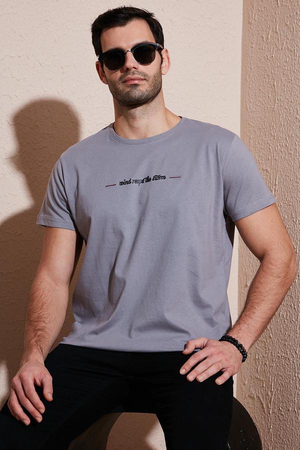 Buratti Pamuklu Slim Fit Bisiklet Yaka Erkek T Shirt 541WIND AÇIK GRİ - Image 1
