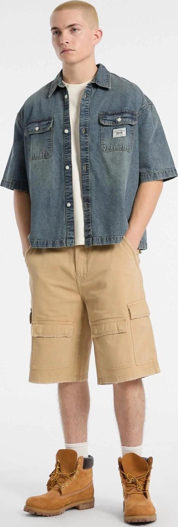 Guess Erkek Mavi Boxy Denim Kısa Kollu Gömlek - Image 1