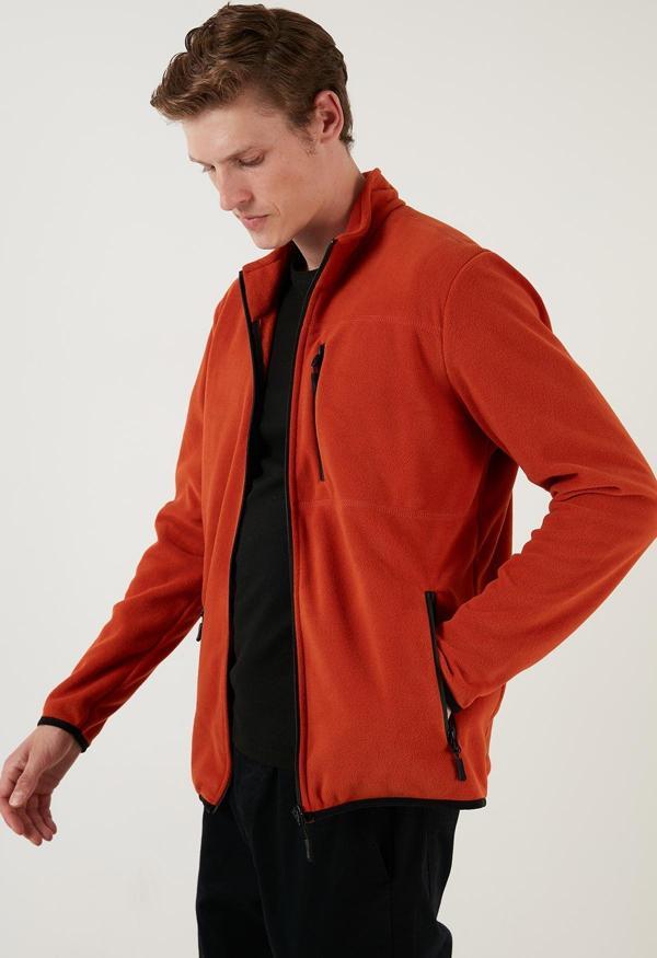 Buratti Slim Fit Fermuarlı Cepli Dik Yaka Polar Erkek Hırka 5906028 ORANJ - Image 1