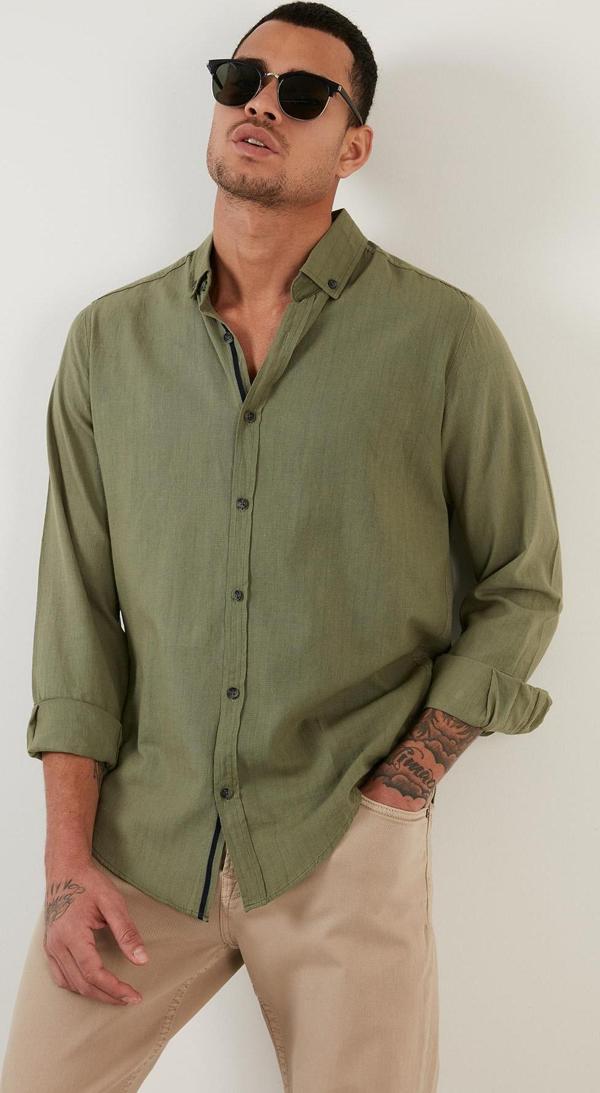 Buratti Pamuklu Regular Fit Düğmeli Yaka Erkek Gömlek CF20S111871 HAKİ - Image 1