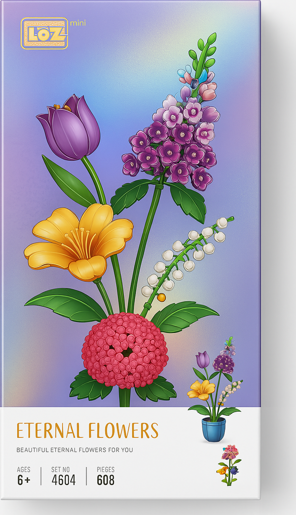 Loz Eternal Flowers Lego Seti – Lale, Leylak ve Zinya Buketi Yapım Seti(608 Parça) - Image 1
