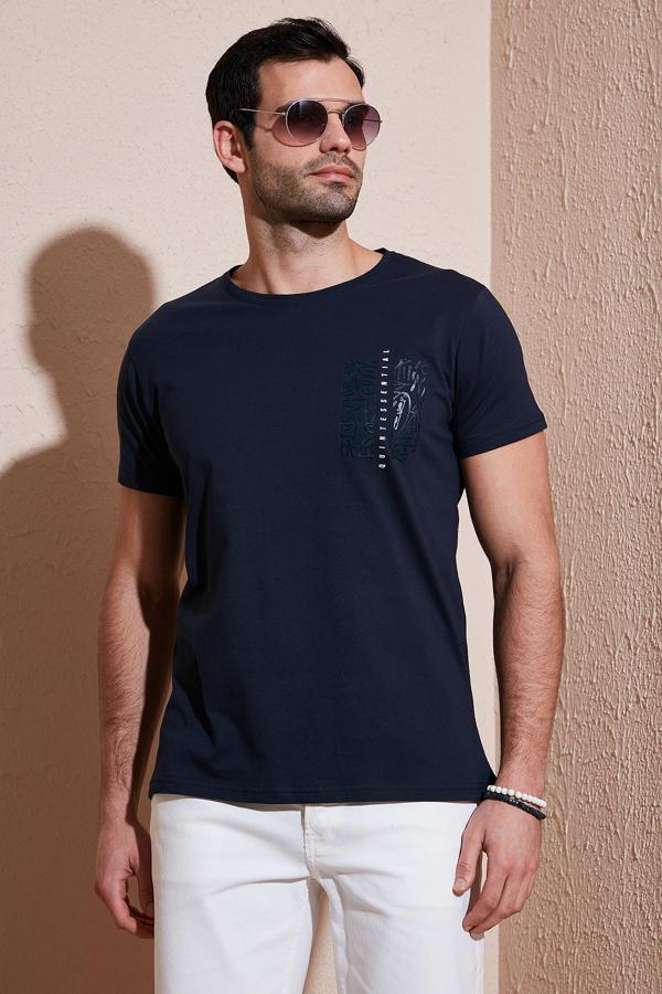 Buratti Bisiklet Yaka Pamuklu Slim Fit Erkek T Shirt 541QUINT LACİVERT - Image 1