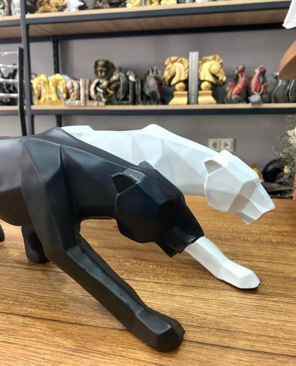 Dekoratif kübik leopar biblo 2 li siyah ve beyaz - Image 1