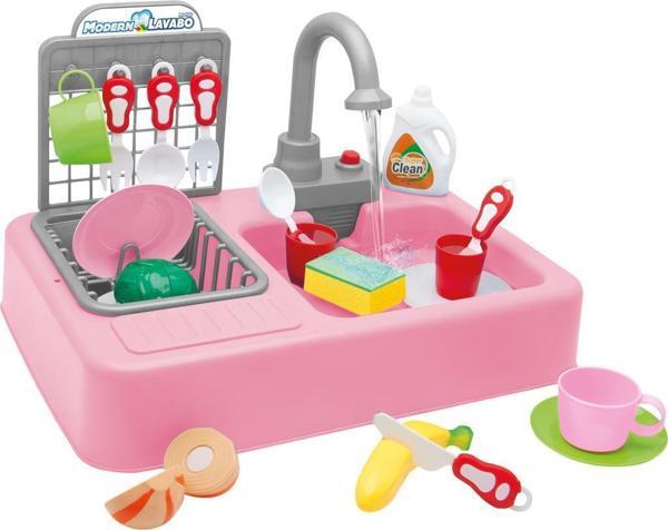 Kayyum Oyuncak Modern Mutfak Çeşmeli Lavabo Set Pembe - Image 1
